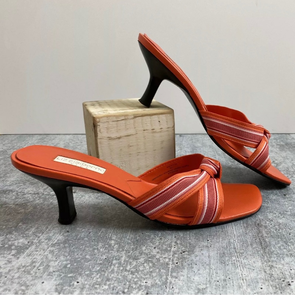 Liz Claiborne Rianna orange striped sandal, sz 7M